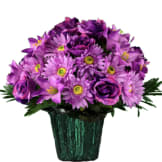 Purple Lily Rose and Daisy Mix (Silk Cemetery Flowers)